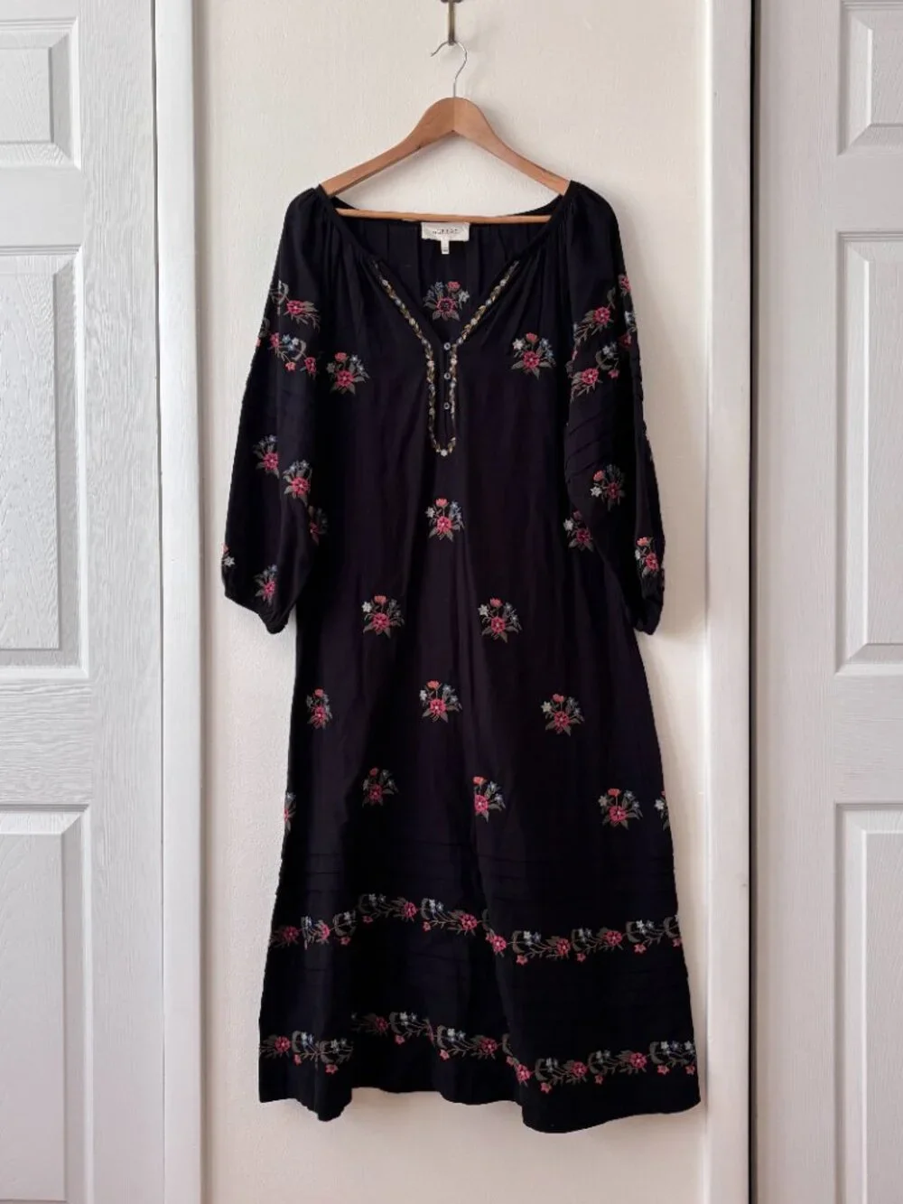 The GREAT Prairieland Floral Embroidered Midi Dress in Black - Picture 3 of 7